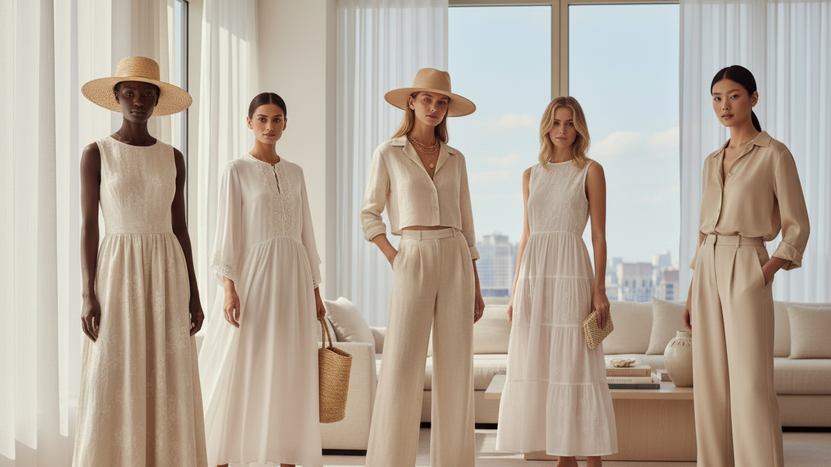 Mulheres diversas com roupas leves e neutras